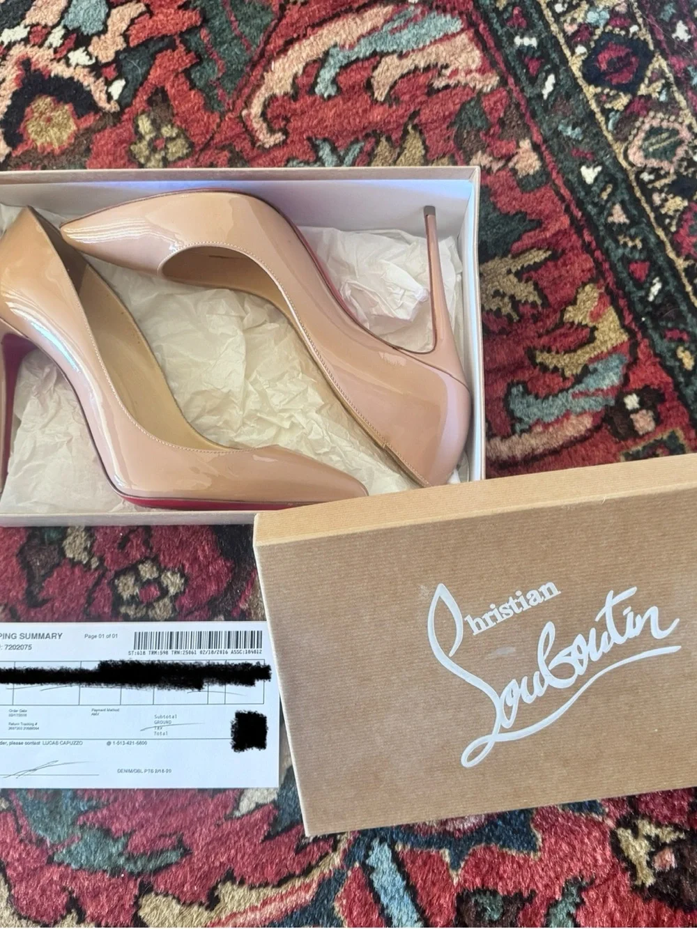 Christian Louboutin Patent Leather Stiletto Pumps in Nude Red Pointed Toe EU 39 - Picture 2 of 6
